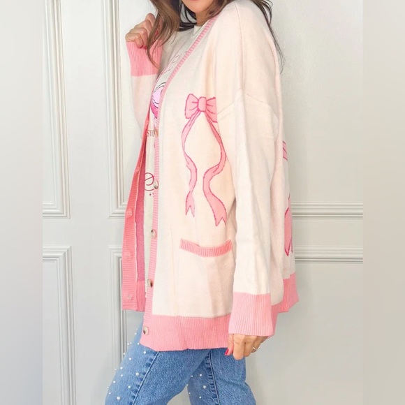 MISS sparkling - PINK BOWS CARDIGAN Medium NWOT - Picture 9 of 9